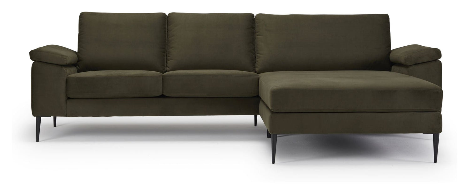 Nabbe 3-pers. Sofa m. chaiselong, højre, grøn stof - Unoliving.com