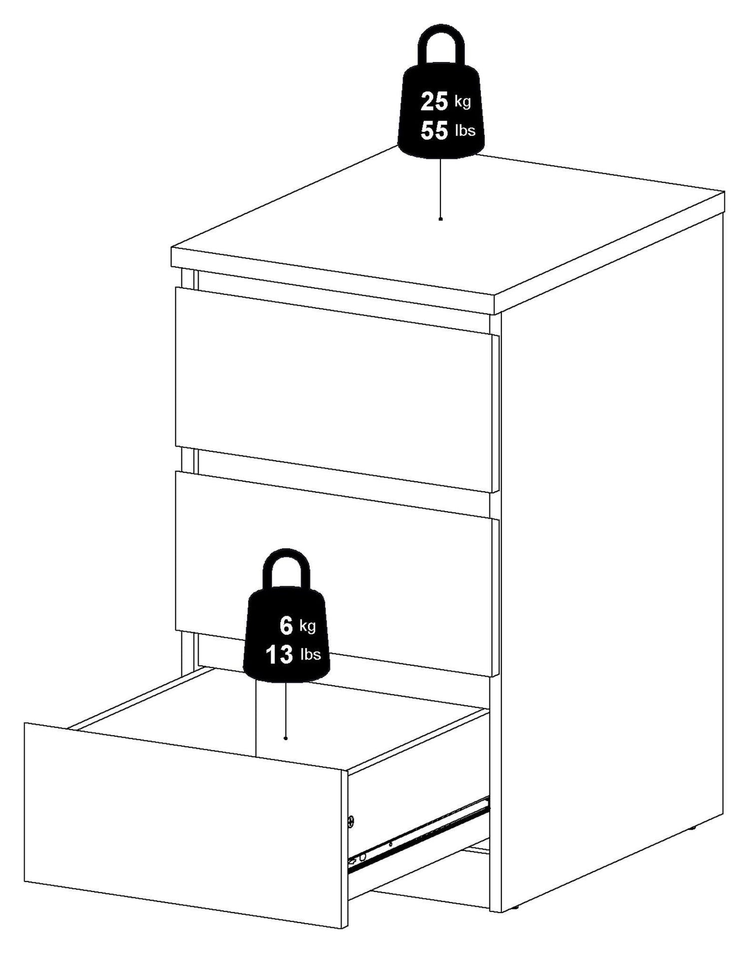Naia Kommode - Sort m/3 skuffer B:40 - Unoliving.com