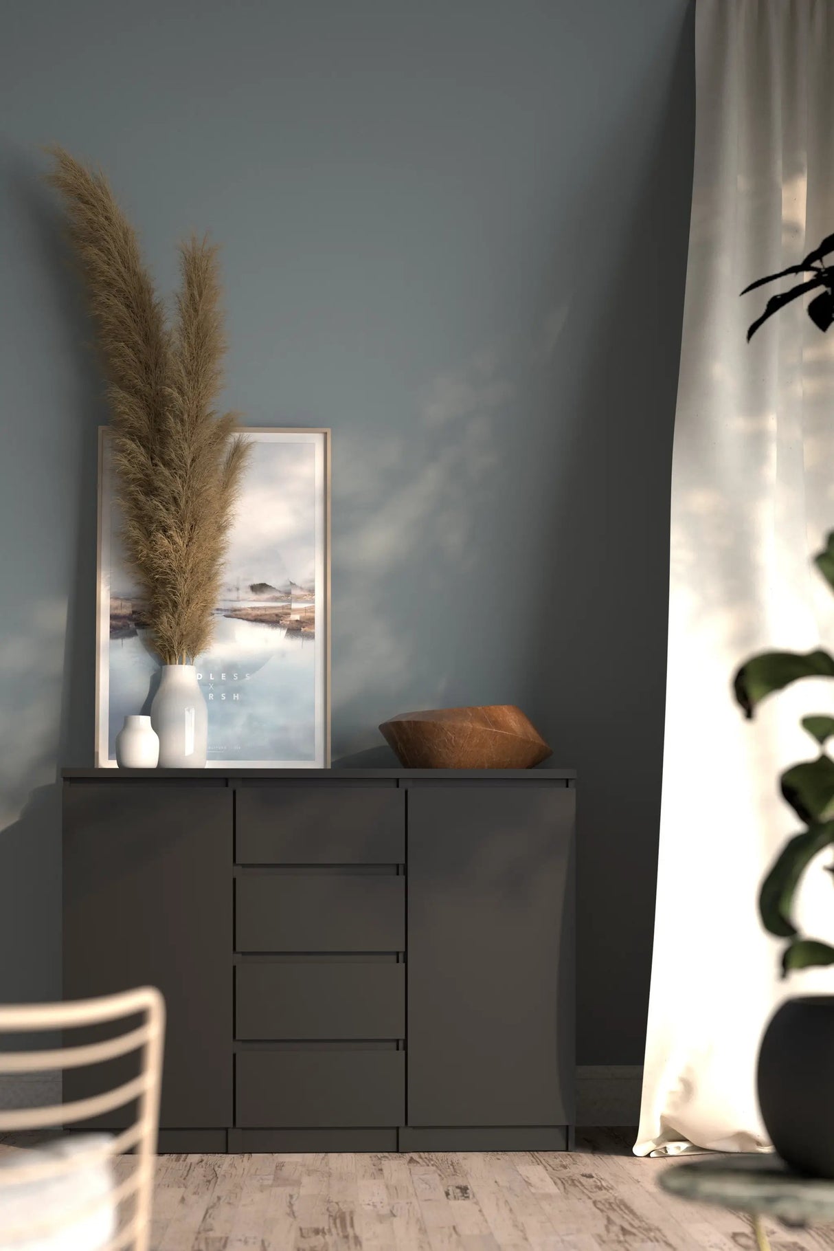 Naia Skænk m. 4 skuffer + 2 låger, 121x50x91, Mat Sort - Unoliving.com