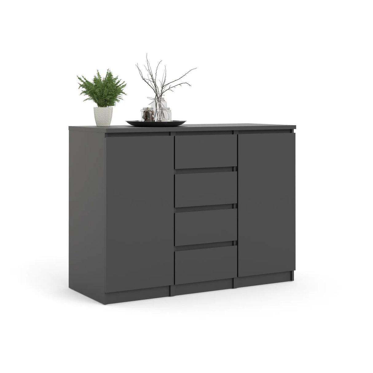 Naia Skænk m. 4 skuffer + 2 låger, 121x50x91, Mat Sort - Unoliving.com