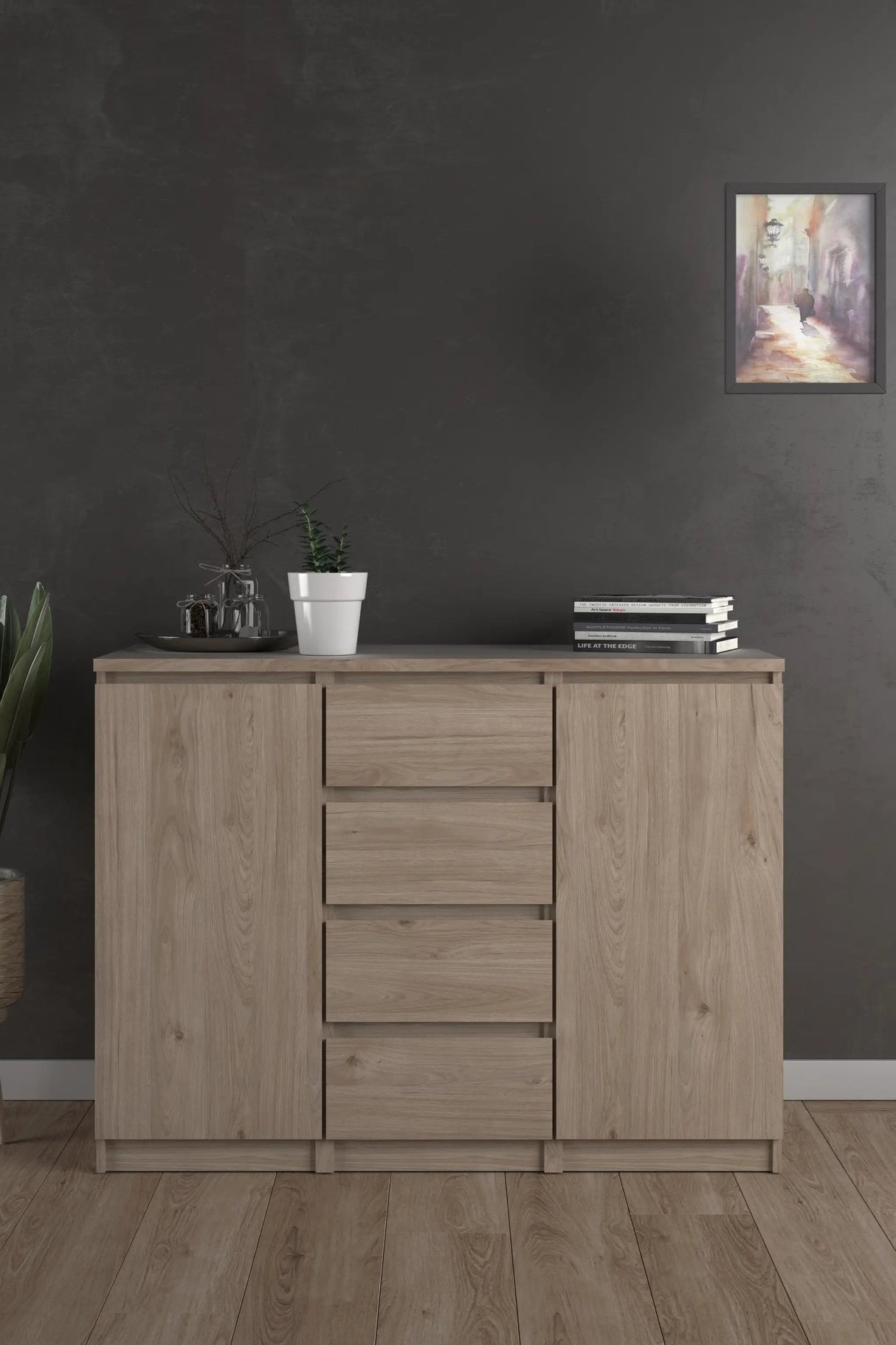 Naia Skænk m. 4 skuffer + 2 låger, Jackson Hickory