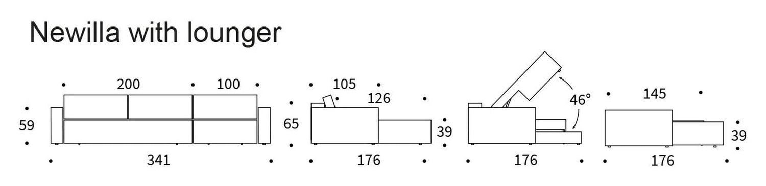 Newilla Sovesofa m. chaiselong, Bouclé Taupe - Unoliving.com