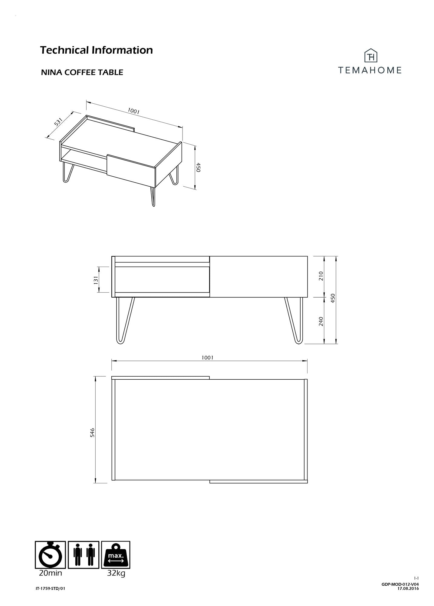 Nina Sofabord, Sort/Natur - Unoliving.com