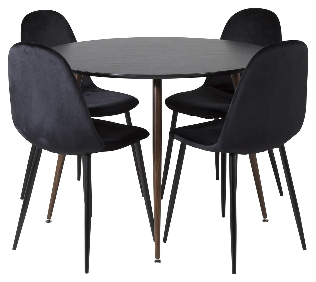 Plaza Spisebord, Sort m. valnød metal ben, Ø100