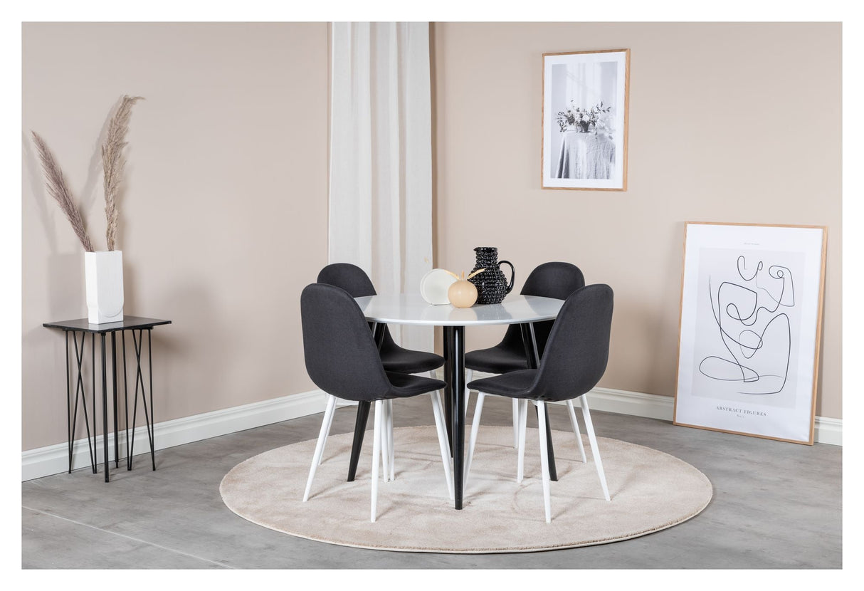 Polar Spisebordsstol, Sort, Hvide metalben - Unoliving.com