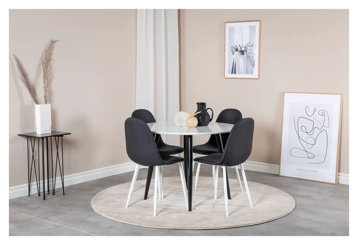Polar Spisebordsstol, Sort, Hvide metalben - Unoliving.com