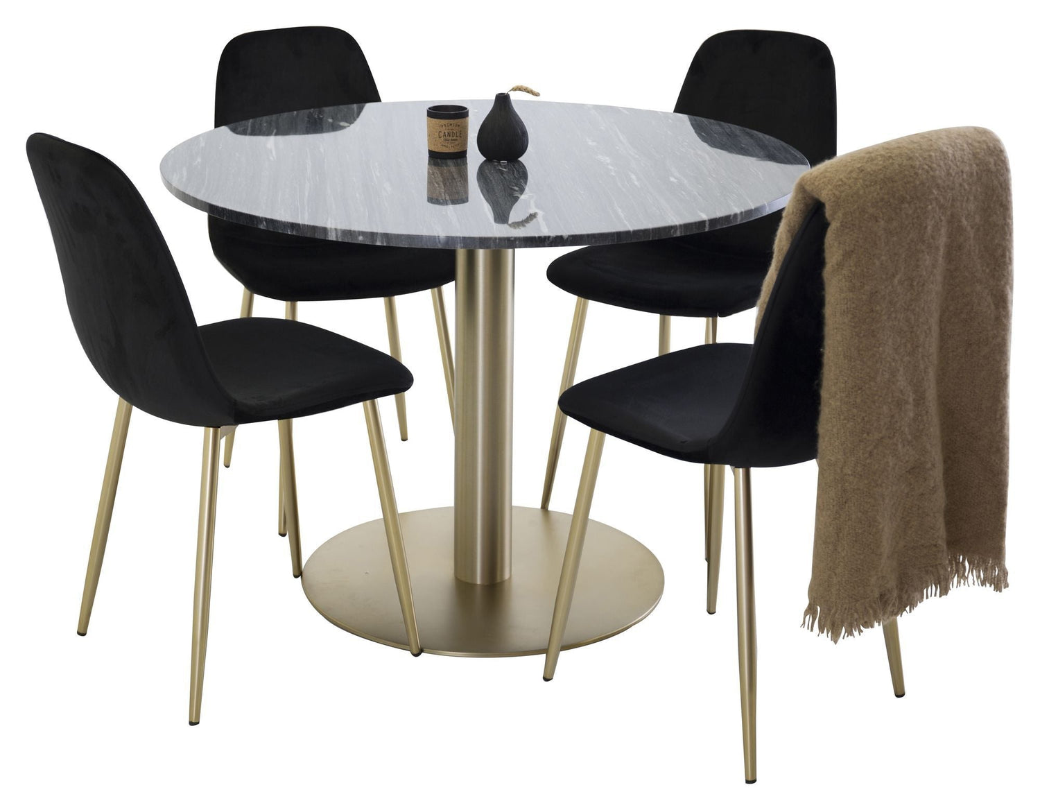 Polar Spisebordsstol, Sort Velour, messing