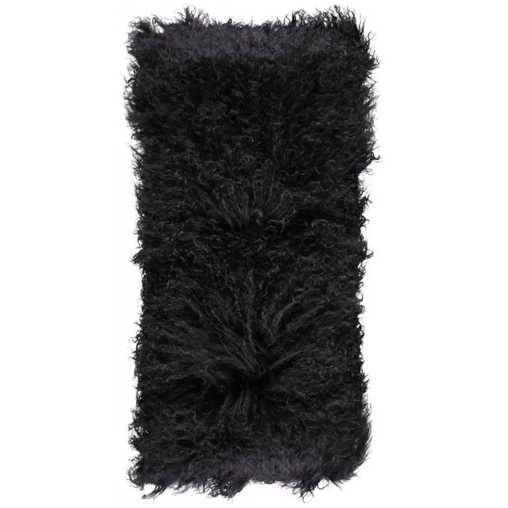 Pude af tibetansk lammeskind, 28x56, Sort