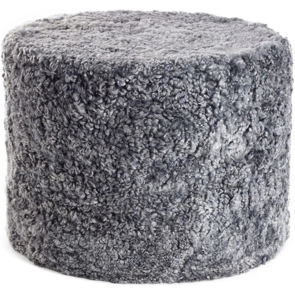 Puf af NZ kort krøllet lammeskind, Cylinder 41x31, Lysegrå