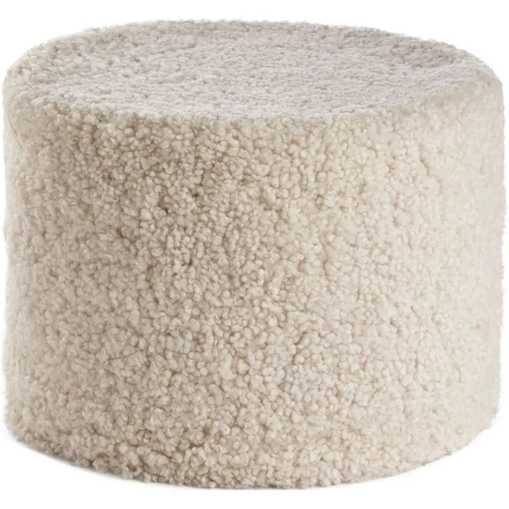 Puf af NZ kort krøllet lammeskind, Cylinder 41x31, Pearl