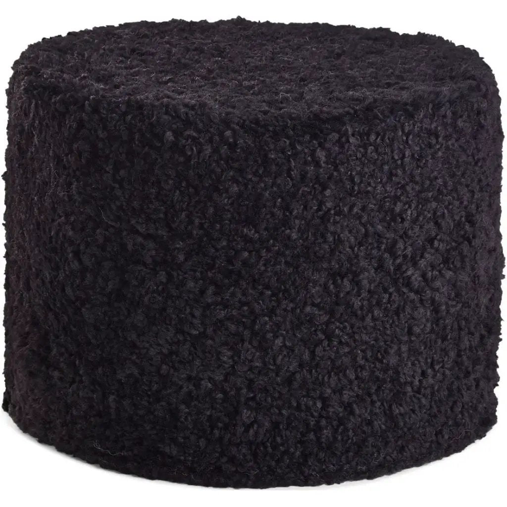 Puf af NZ kort krøllet lammeskind, Cylinder 41x31, Sort
