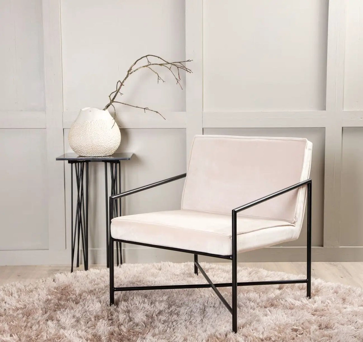 Rakel Loungestol, Beige Velour - Unoliving.com