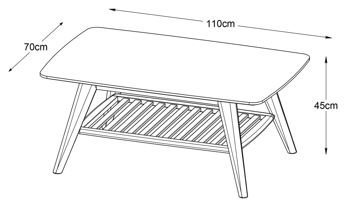 Rho Sofabord m. hylde - Egefinér, 110x70