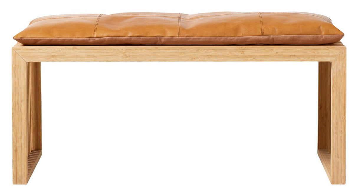 Rib Bænk Bambus med Lysebrun læderhynde, B: 104cm - Unoliving.com