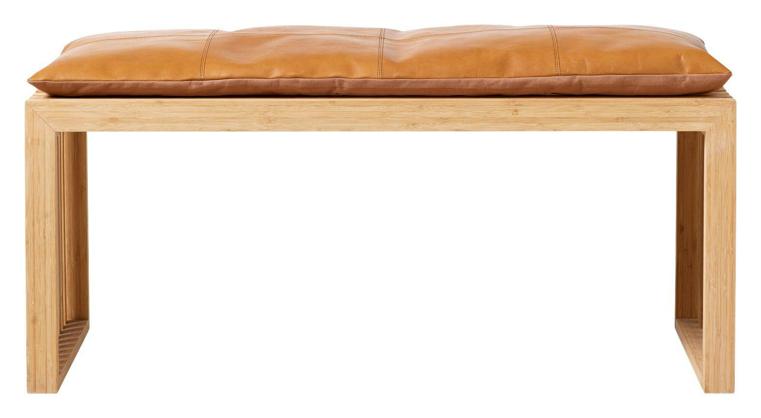 Rib Bænk Bambus med Lysebrun læderhynde, B: 104cm - Unoliving.com