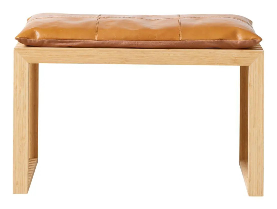 Rib Bænk Bambus med Lysebrun læderhynde, B: 73cm - Unoliving.com