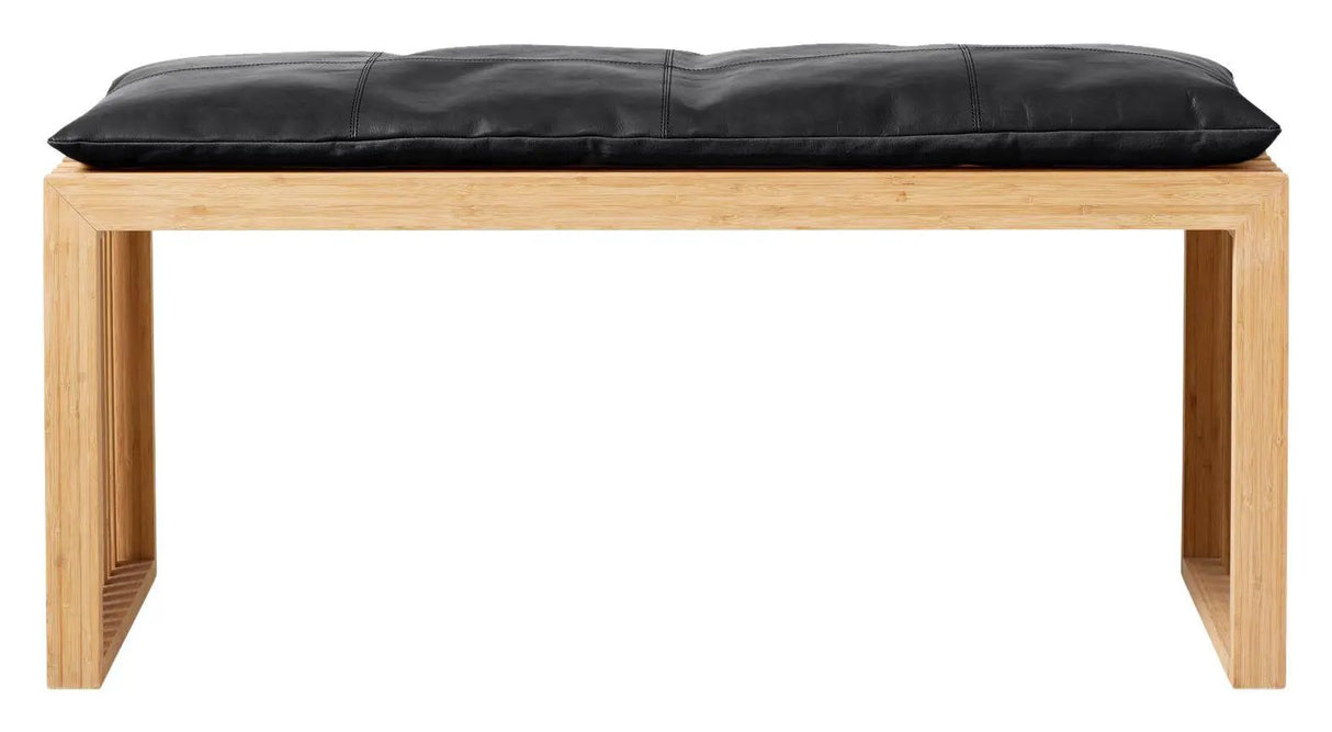 Rib Bænk Bambus med Sort læderhynde, B: 104cm - Unoliving.com