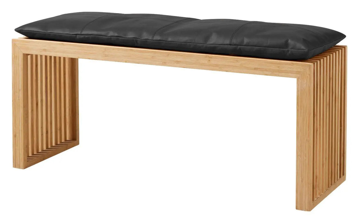 Rib Bænk Bambus med Sort læderhynde, B: 104cm - Unoliving.com