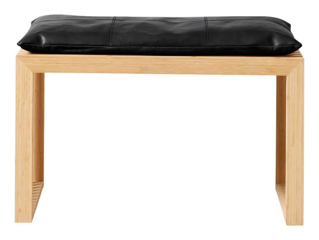 Rib Bænk Bambus med Sort læderhynde, B: 73cm - Unoliving.com