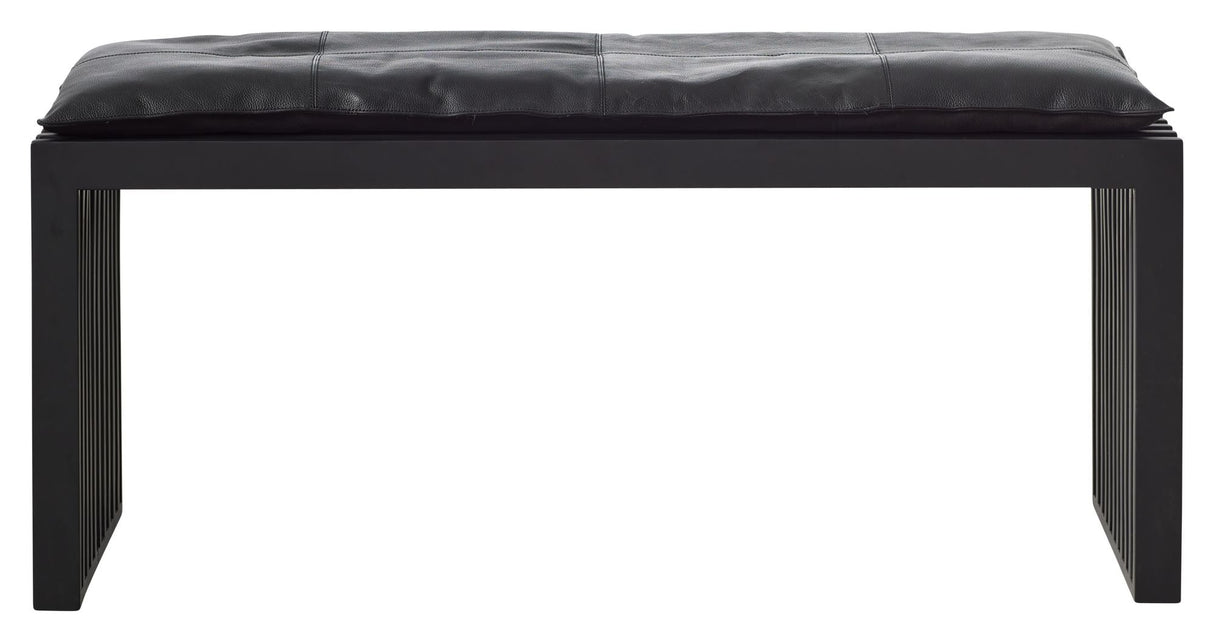 Rib Bænk Mat Sort Mahogni med Sort læderhynde, B: 104cm - Unoliving.com