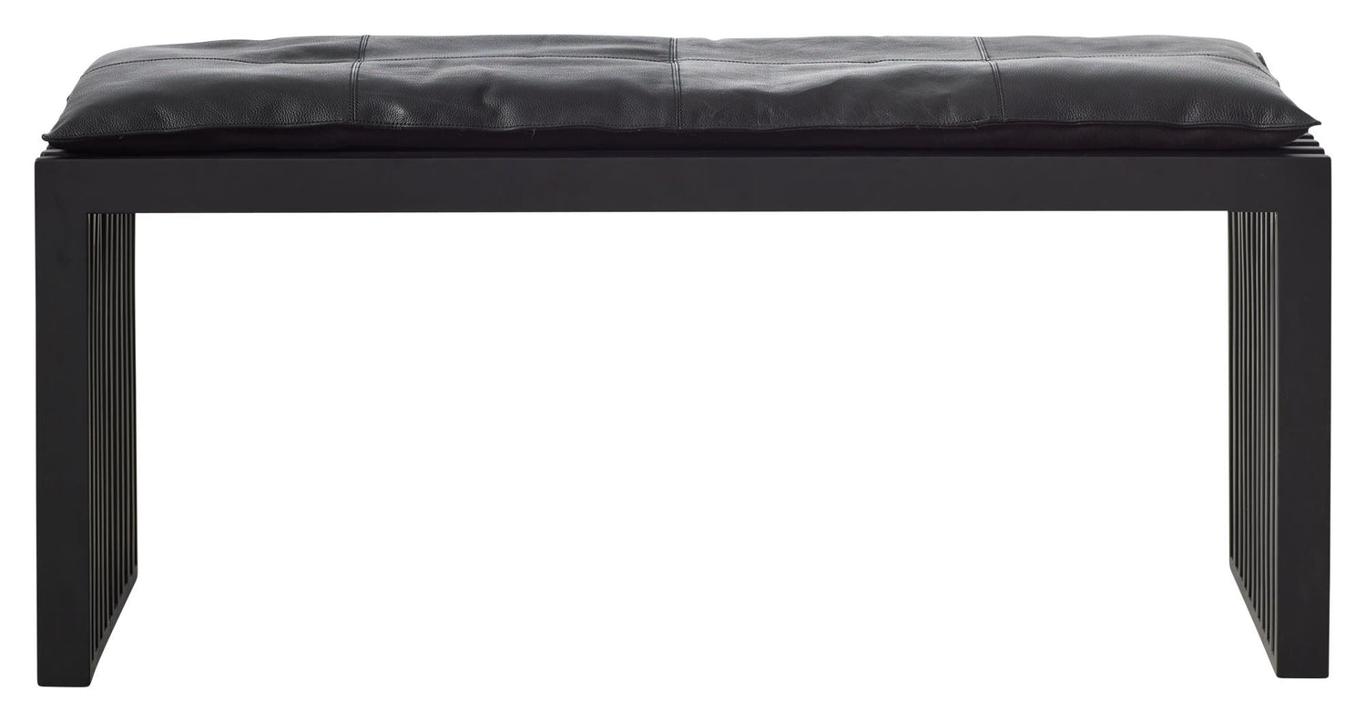 Rib Bænk Mat Sort Mahogni med Sort læderhynde, B: 104cm - Unoliving.com