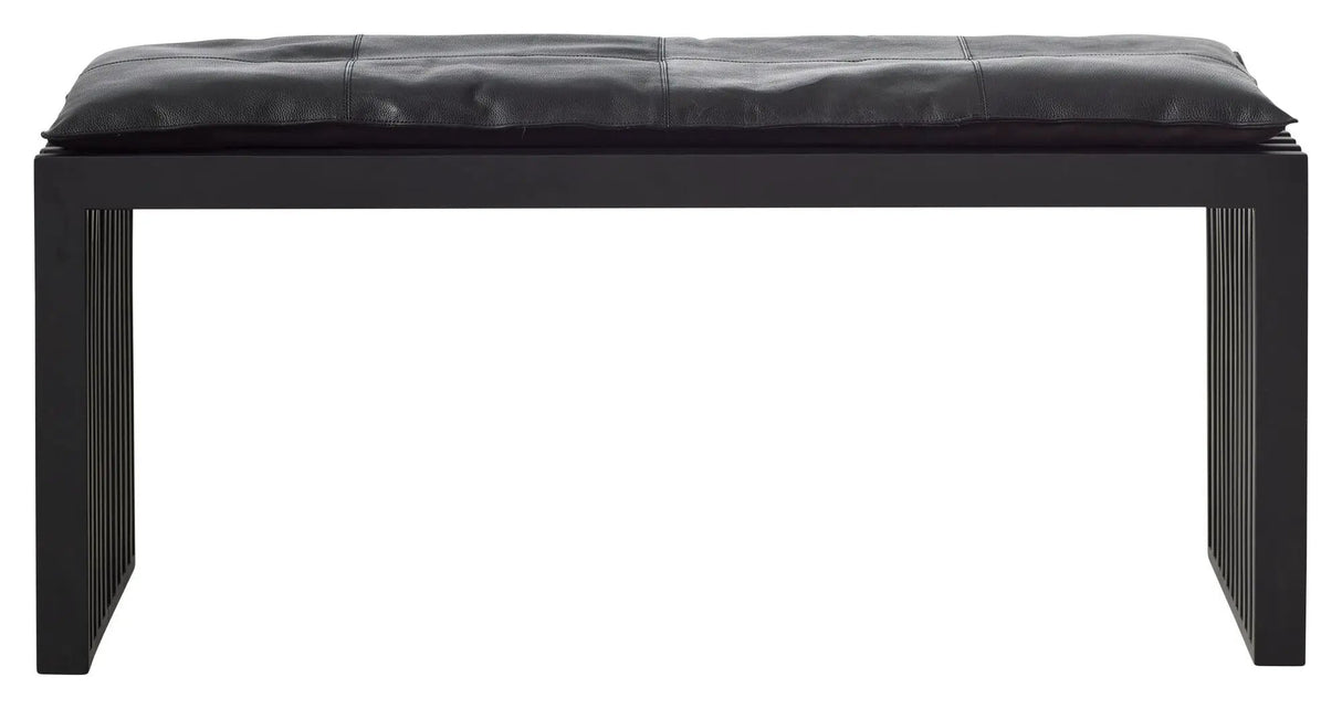 Rib Bænk Mat Sort Mahogni med Sort læderhynde, B: 104cm - Unoliving.com