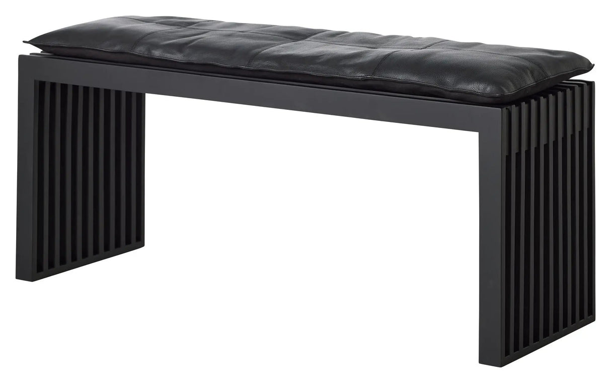 Rib Bænk Mat Sort Mahogni med Sort læderhynde, B: 104cm - Unoliving.com