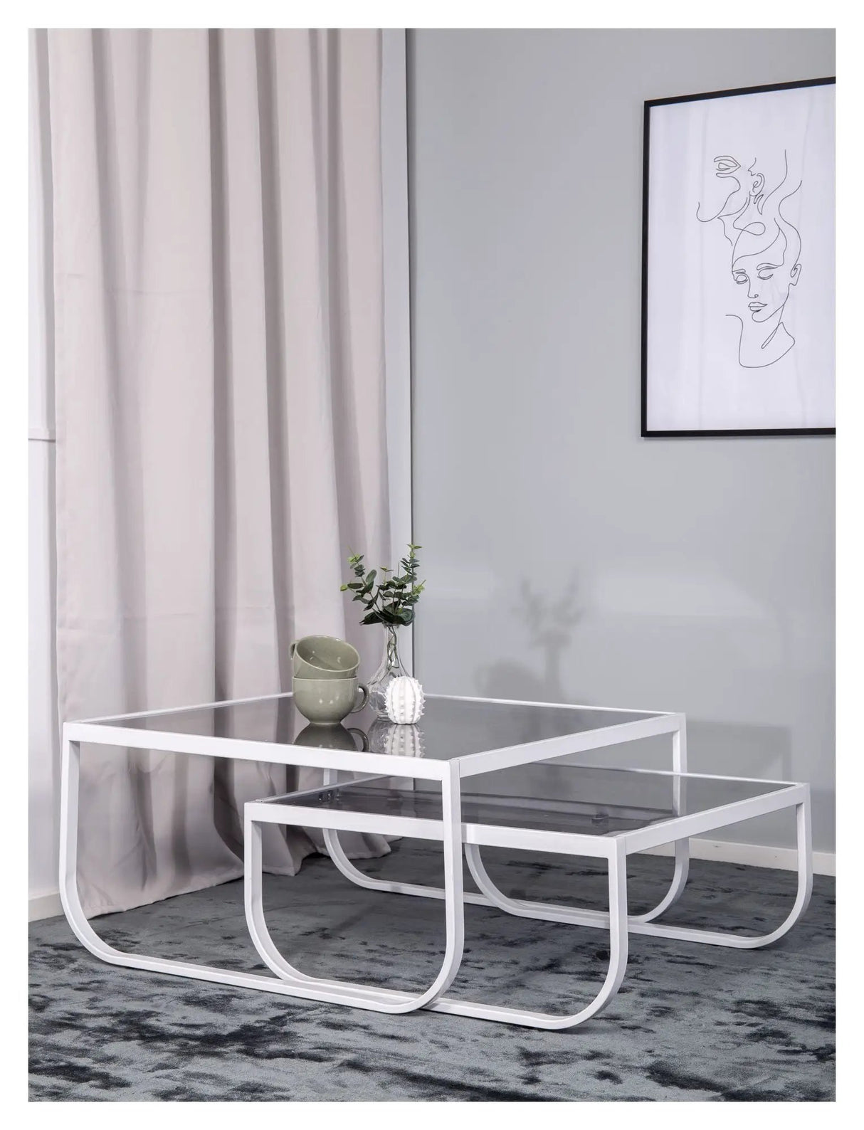 Rocker Sofabords - Røgfarvet Grå Glastop/Hvid, 80x80 - Unoliving.com