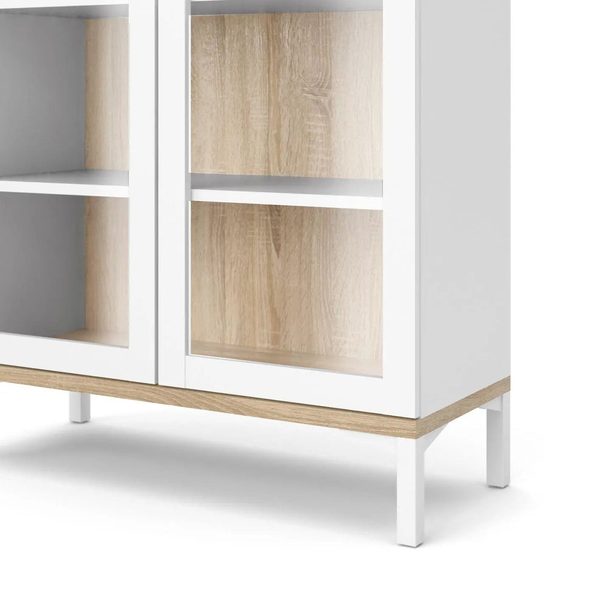 Roomers Vitrineskab m. 2 låger - Hvid/Ege struktur - Unoliving.com