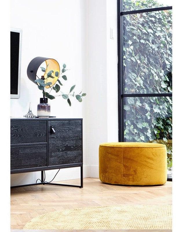 Rund puf i gul velour