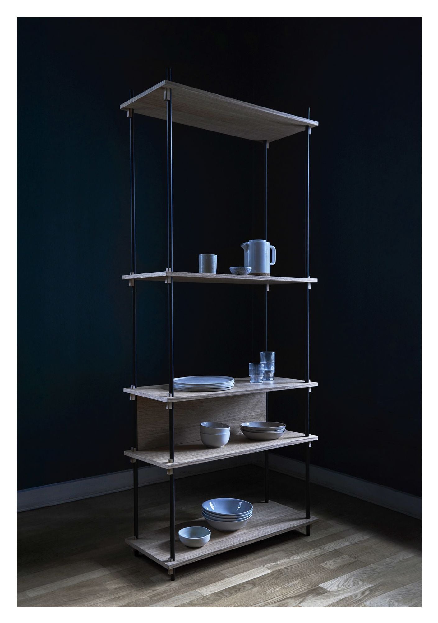 Shelving System, 1 fag, 5 hylder, H:200, Eg/Sort - Unoliving.com