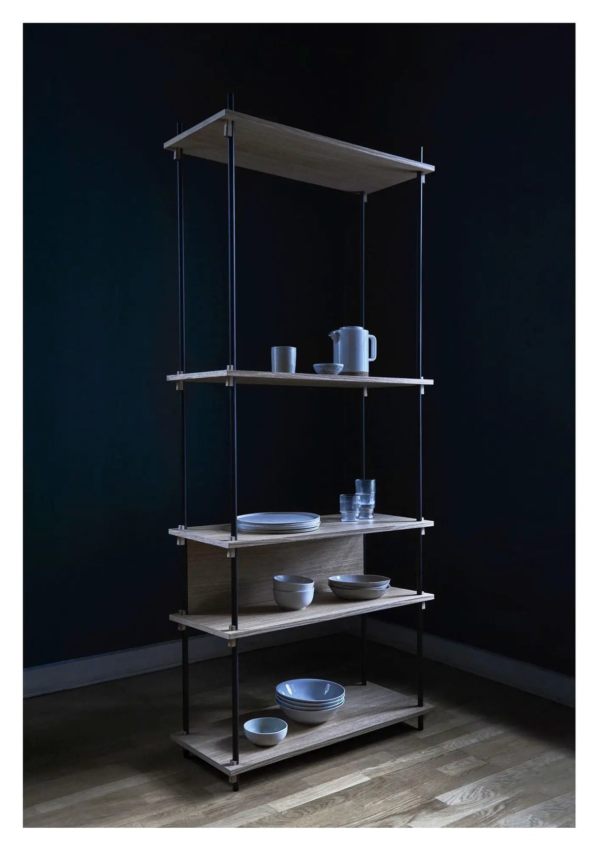 Shelving System, 1 fag, 5 hylder, H:200, Eg/Sort - Unoliving.com