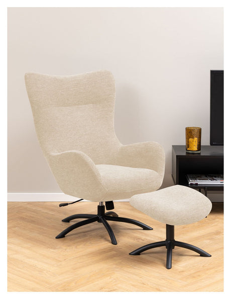 Talgarth Longestol m. fodskammel og drejefunktion, Beige stof - Unoliving.com