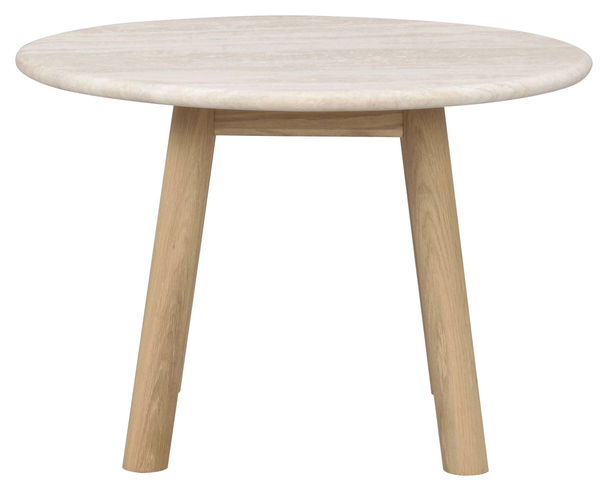 Taransay Sofabord, Beige travertin, Hvid pigm., Ø60 - Unoliving.com