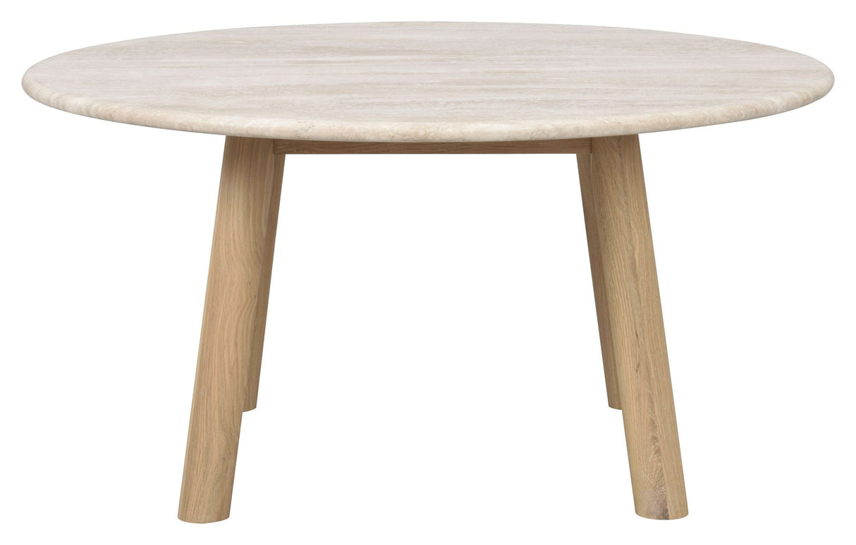 Taransay Sofabord, Beige travertin, Hvid pigm., Ø90 - Unoliving.com