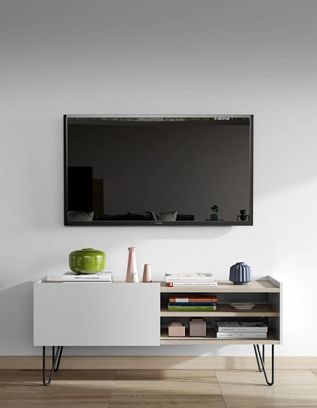 Temahome Nina Tvbord - Lys egefinér/Mat hvid - Unoliving.com