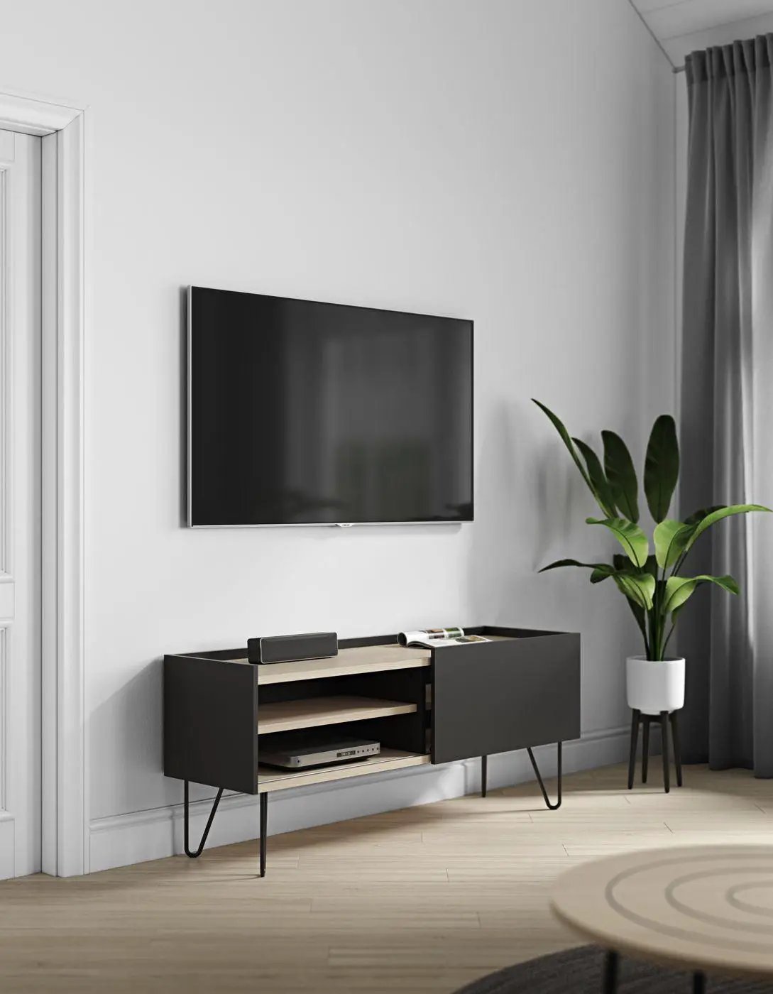Temahome Nina Tvbord - Lys egefinér/Mat sort - Unoliving.com