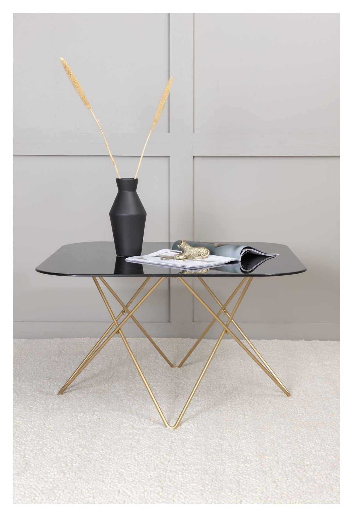 Tristar Sofabord, Børstet messing/Sort glas m. marmorlook - Unoliving.com