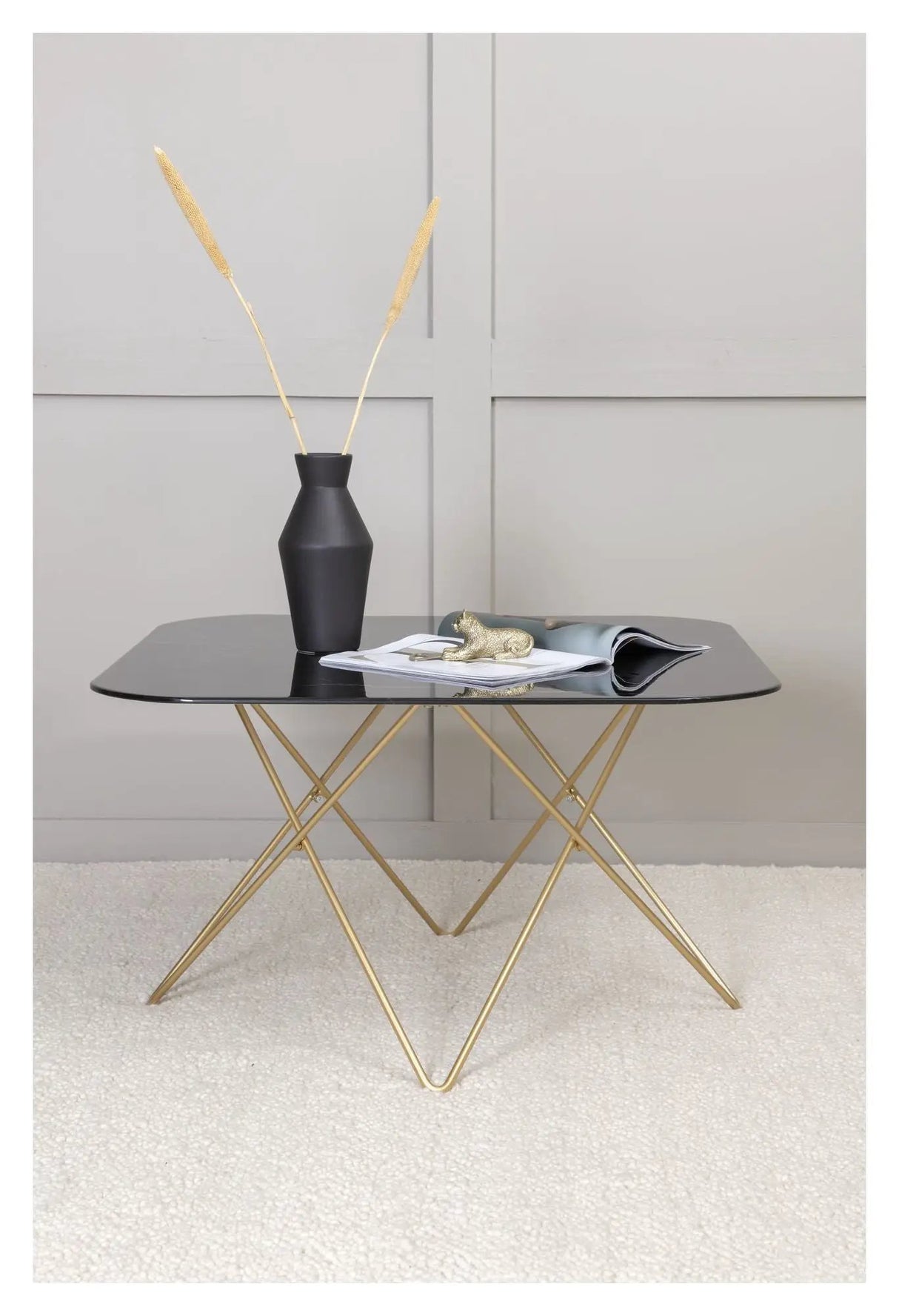 Tristar Sofabord, Børstet messing/Sort glas m. marmorlook - Unoliving.com