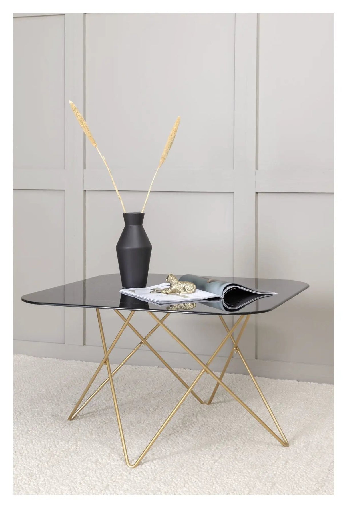Tristar Sofabord, Børstet messing/Sort glas m. marmorlook - Unoliving.com