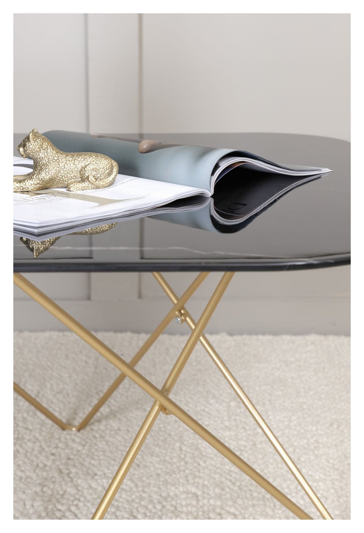 Tristar Sofabord, Børstet messing/Sort glas m. marmorlook - Unoliving.com