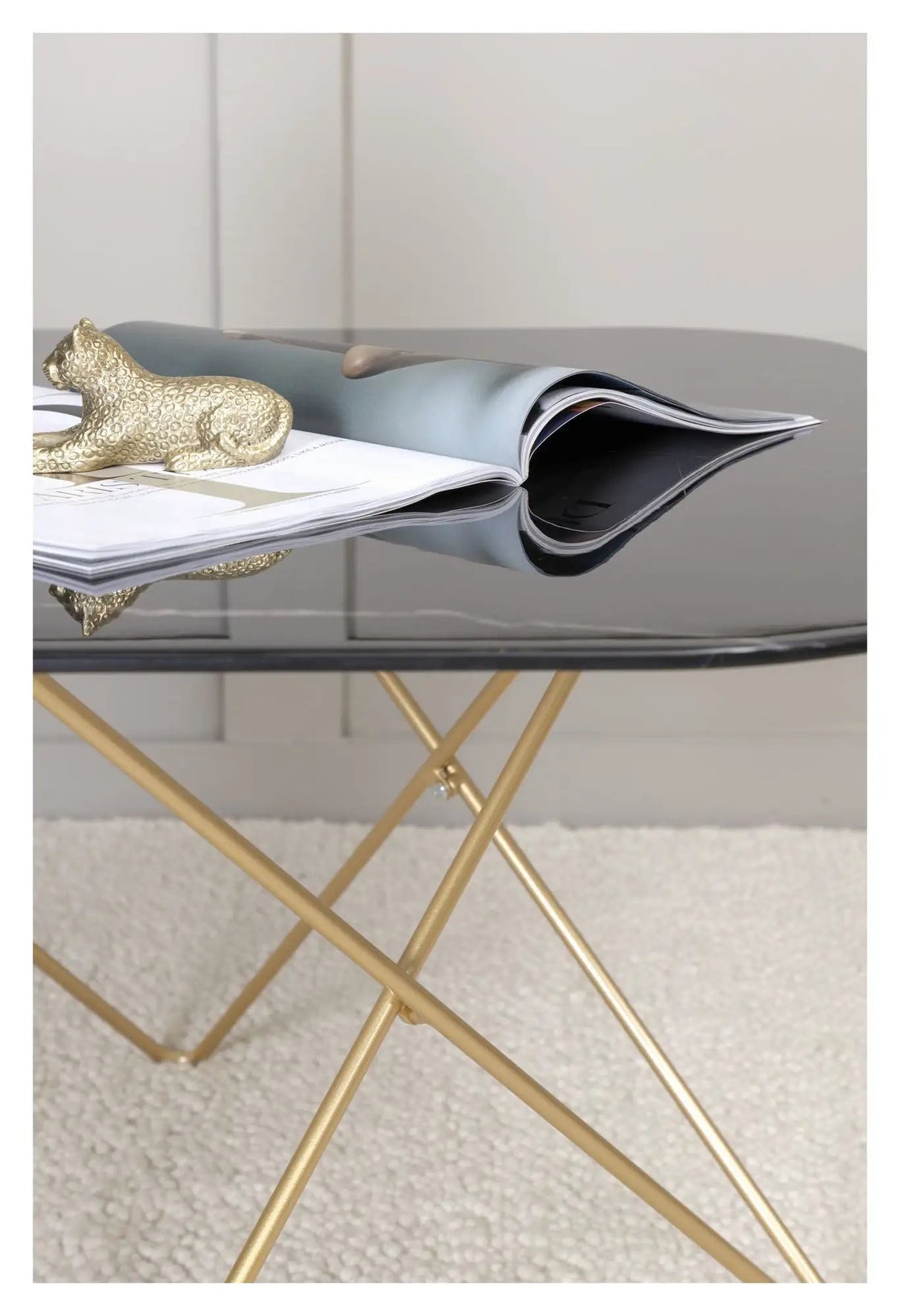 Tristar Sofabord, Børstet messing/Sort glas m. marmorlook - Unoliving.com