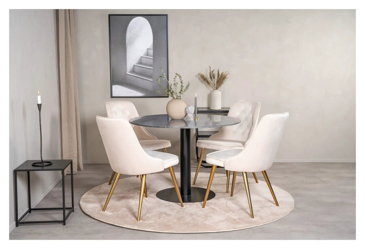 Velvet Delux Spisebordsstol, Beige Velour, messing ben - Unoliving.com