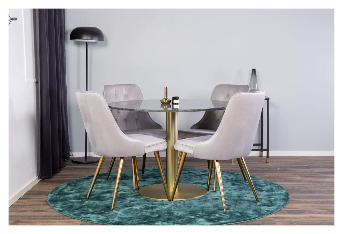 Velvet Deluxe Spisebordsstol, Grå Velour, messing