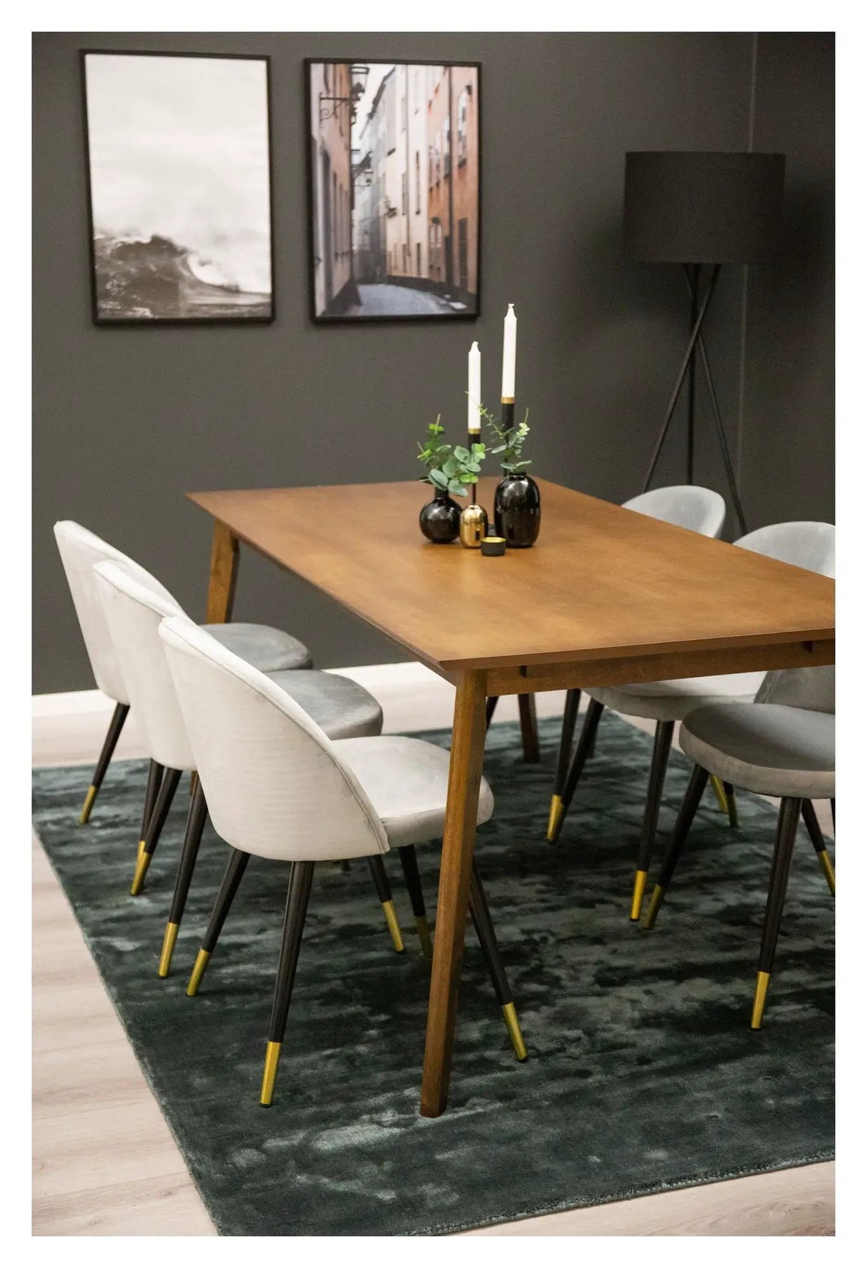 Velvet Spisebordsstol, Grå velour messing - Unoliving.com