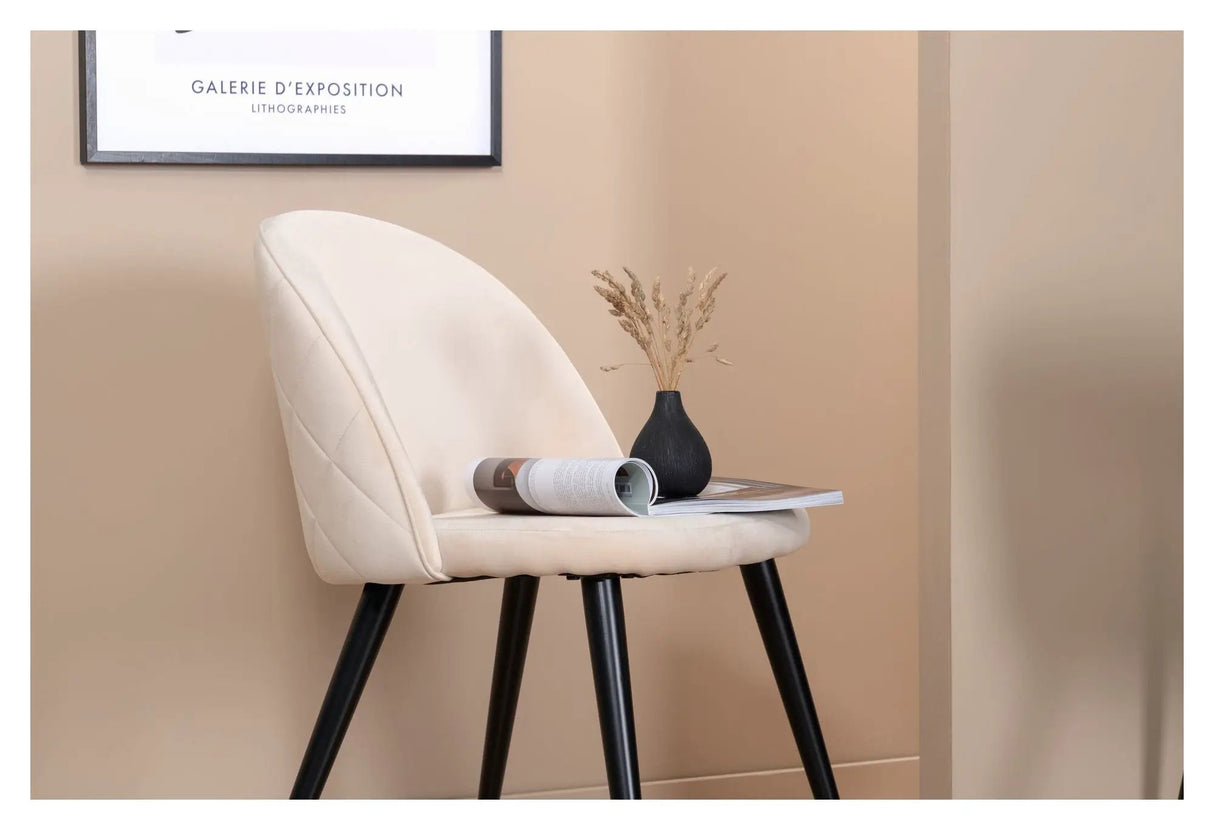Velvet Stitches Spisebordsstol, Beige Velour/Sort - Unoliving.com
