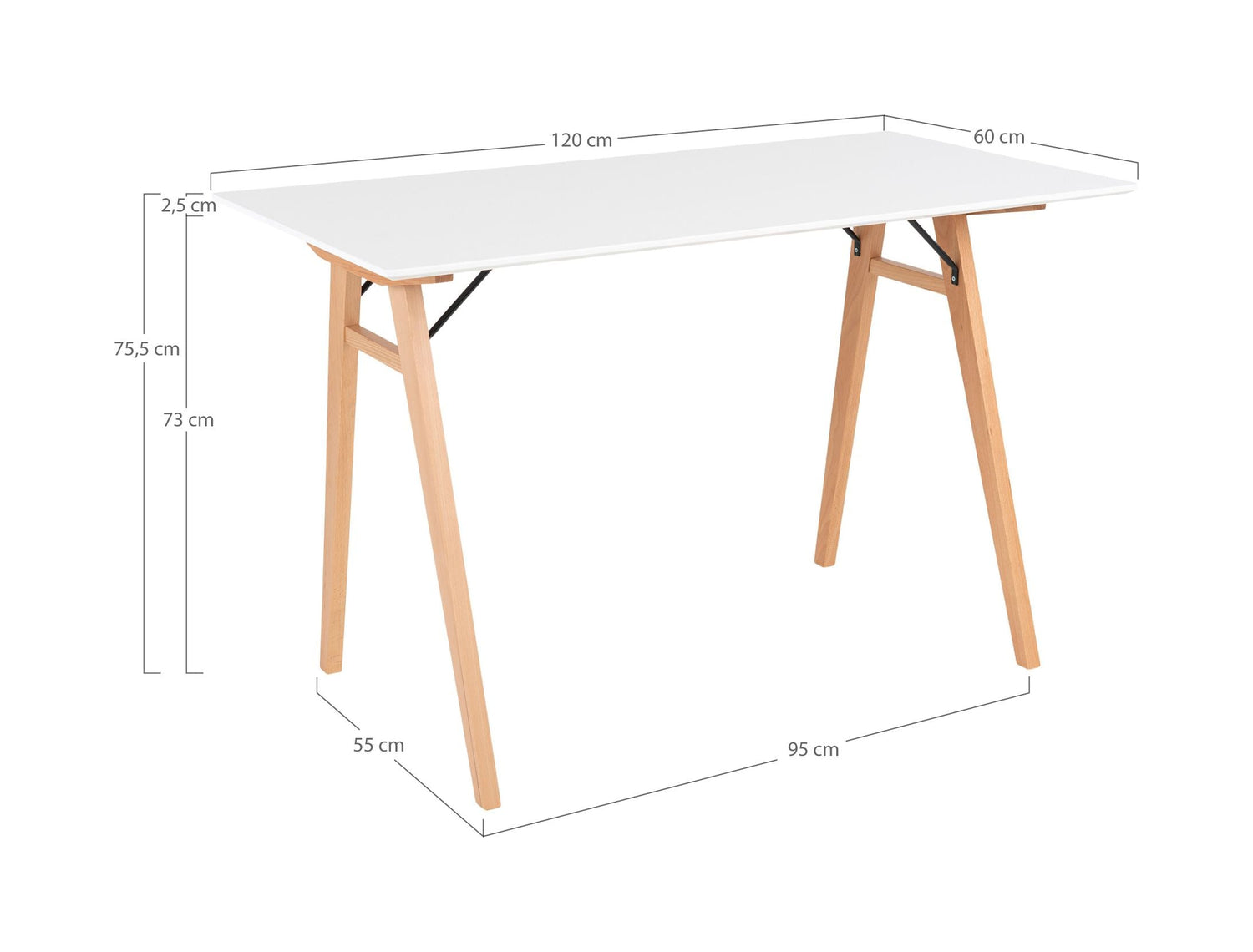 Vojens Skrivebord 120x60, Hvid/Natur - Unoliving.com
