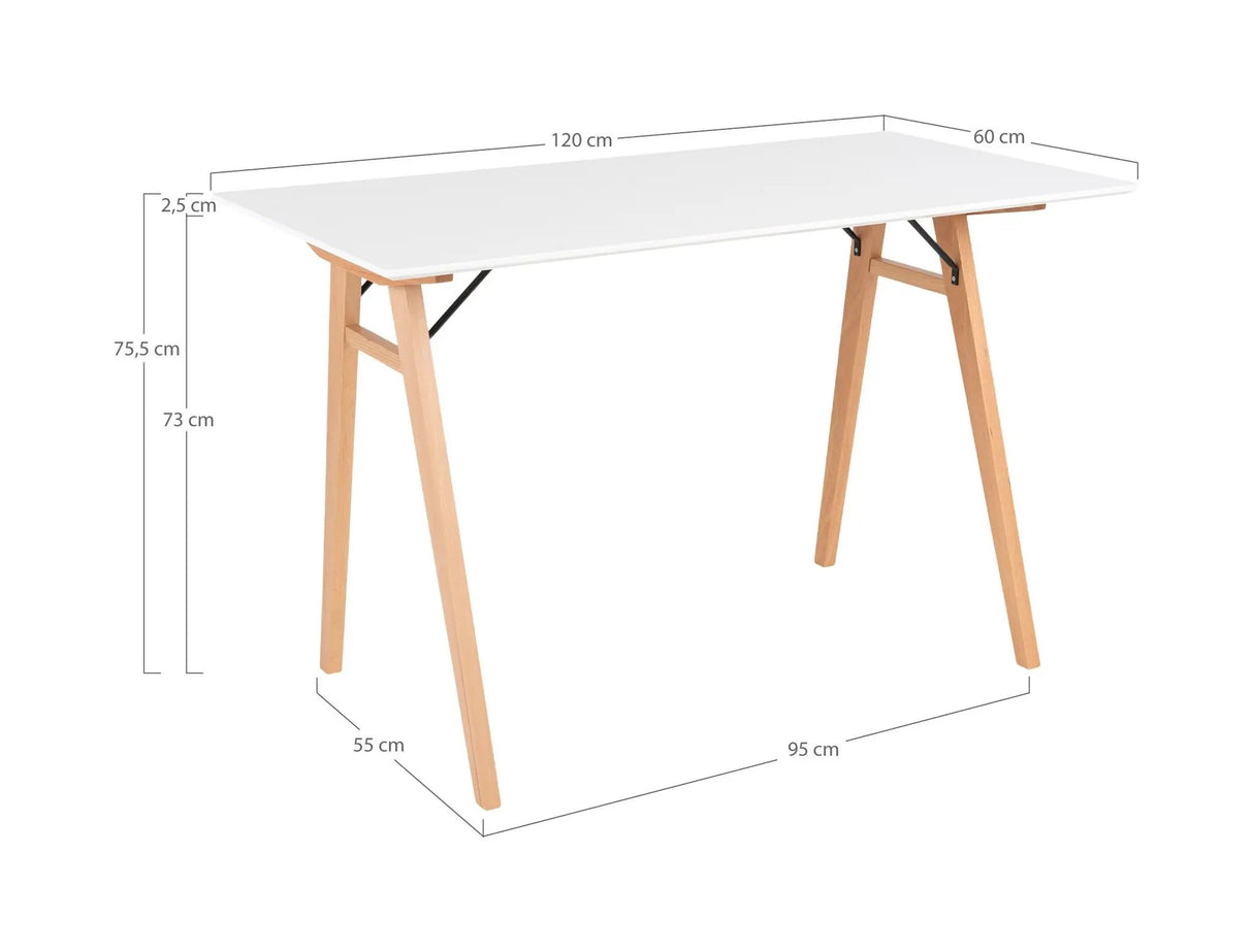 Vojens Skrivebord 120x60, Hvid/Natur - Unoliving.com