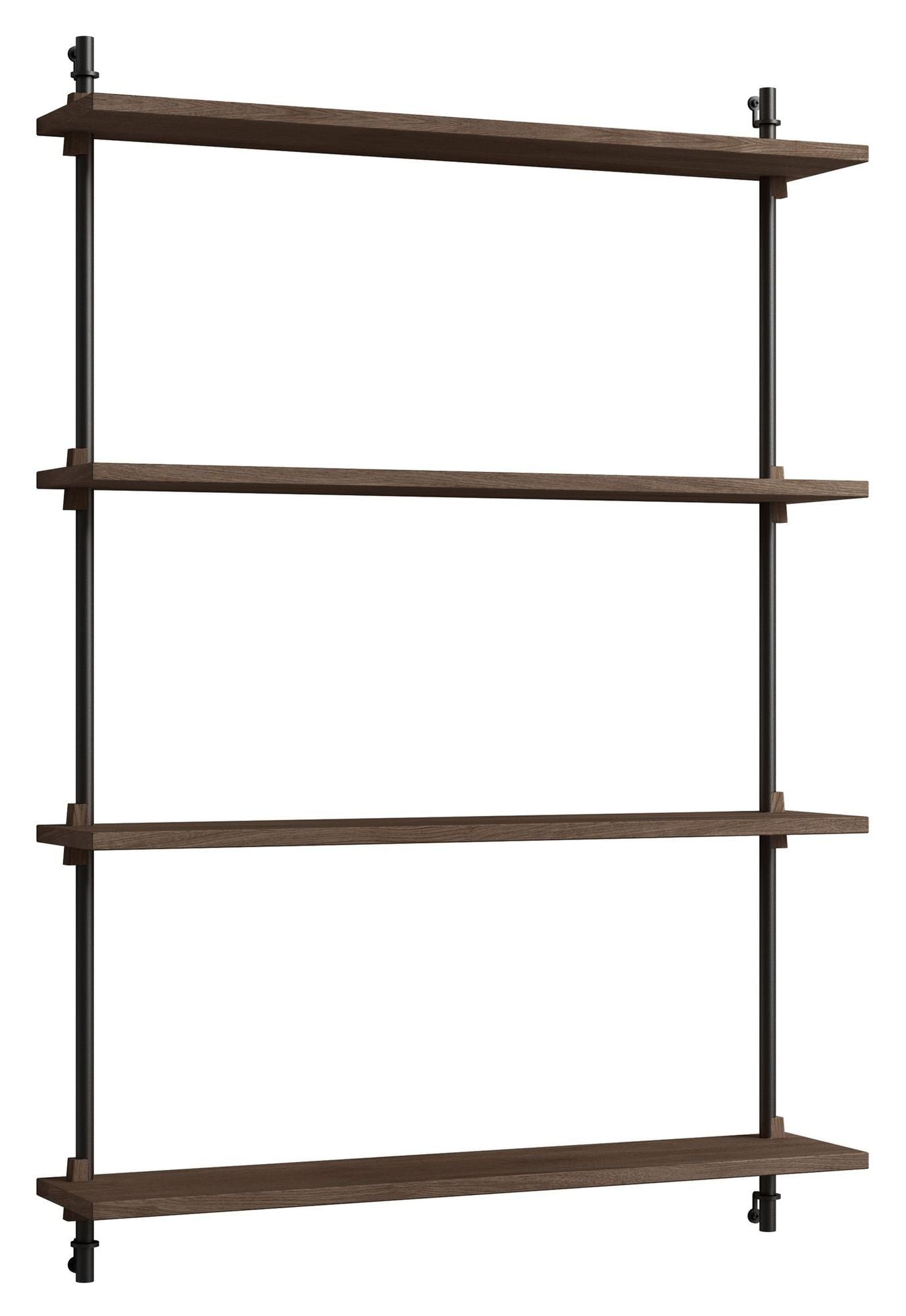 Wall Shelving, 1 fag, 4 hylder, H:115, Røget Eg/Sort - Unoliving.com