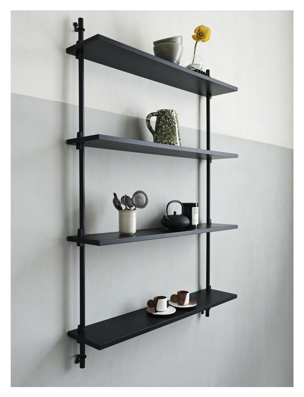 Wall Shelving, 1 fag, 4 hylder, H:115, Sort/sort - Unoliving.com
